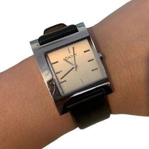 DKNY NY-1128 Square Watch Black Leather Strap